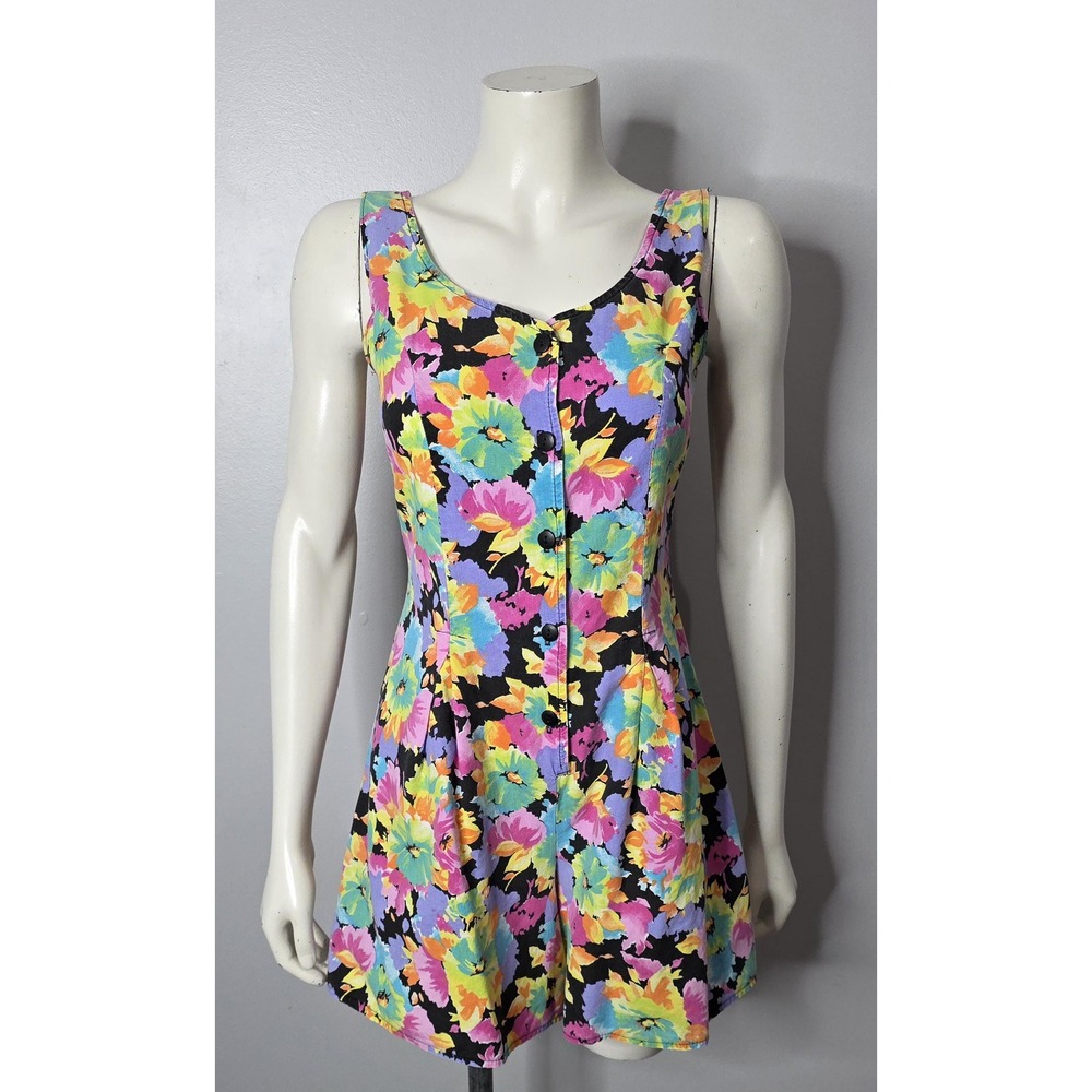Vintage 80s Neon Floral Romper
